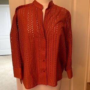 Zara Orange Eyelet Blouse